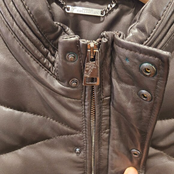 VERSACE COLLECTION Down Filled Leather Moto Jacket - Picture 3 of 16